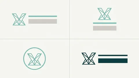 Grid con cuatro variaciones de un mismo logo: horizontal, apilada, dentro de un círculo y en versión de un solo color oscuro